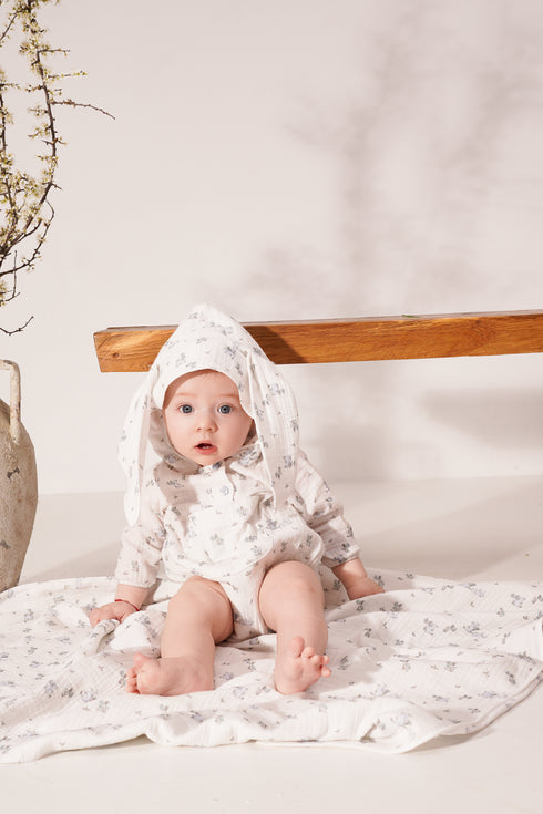 Body din muselina cu urechi de iepuras blue