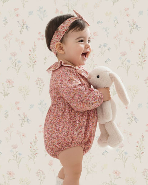 Body din bumbac cu flori roz si guler cret