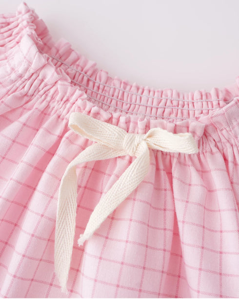 Camasa cu carouri din bumbac cu maneci bufante