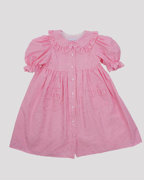 Rochie in carouri roz cu volane