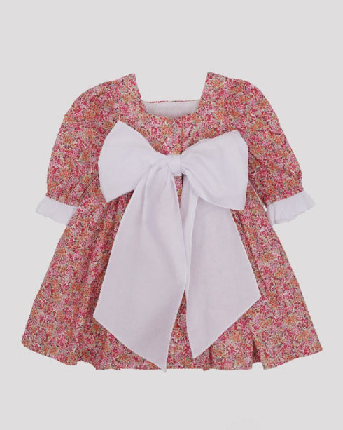 Rochie flori roz si volane albe