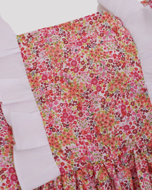 Rochie flori roz si volane albe