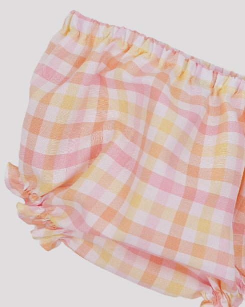 Compleu alb cu volanase in carouri