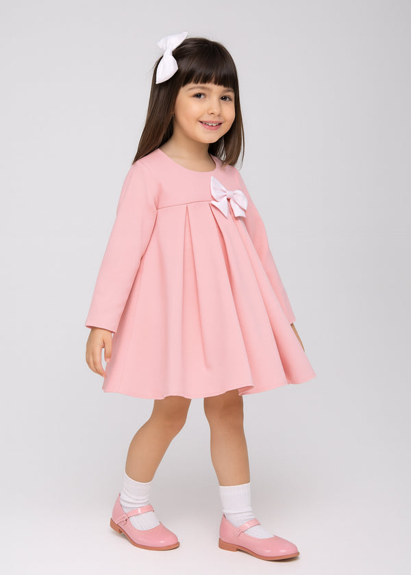 Rochie roz din jerse cu funda