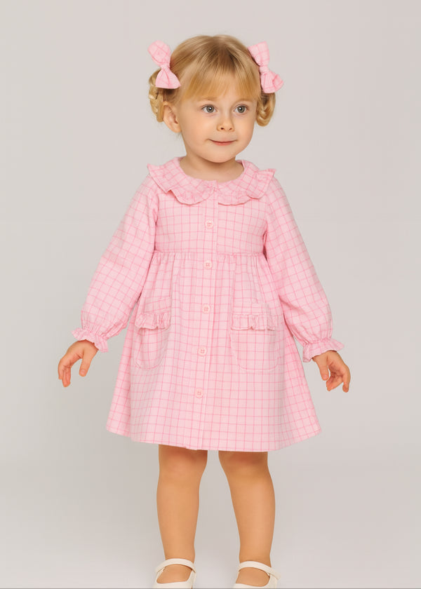 Rochie din bumbac cu carouri si guler