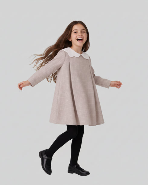 Rochie bej cu guler floare brodat