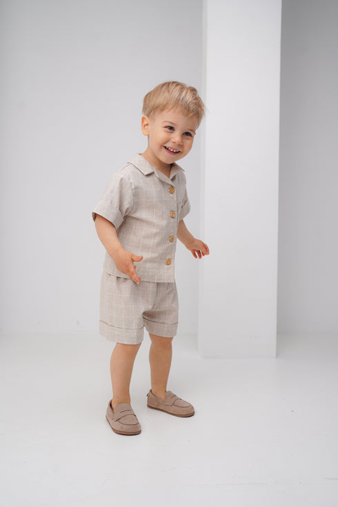 Compleu din stofa cu carouri bej