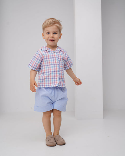 Camasa carouri albastre cu maneca scurta