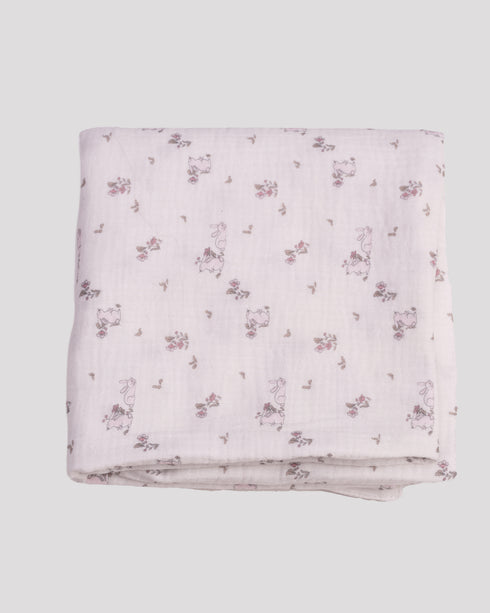 Paturica din muselina cu iepurasi roz