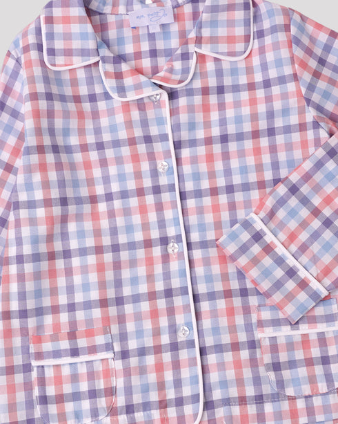 Pijama din bumbac cu carouri albastre