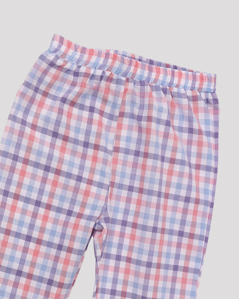 Pijama din bumbac cu carouri albastre