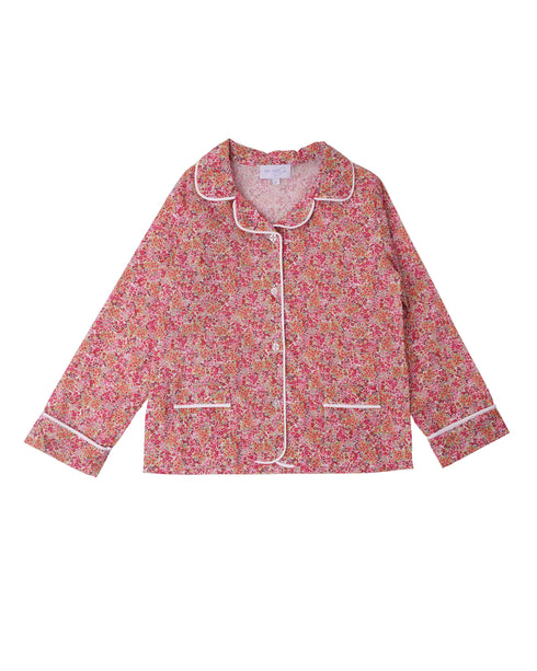 Pijama din bumbac fin cu flori rosii