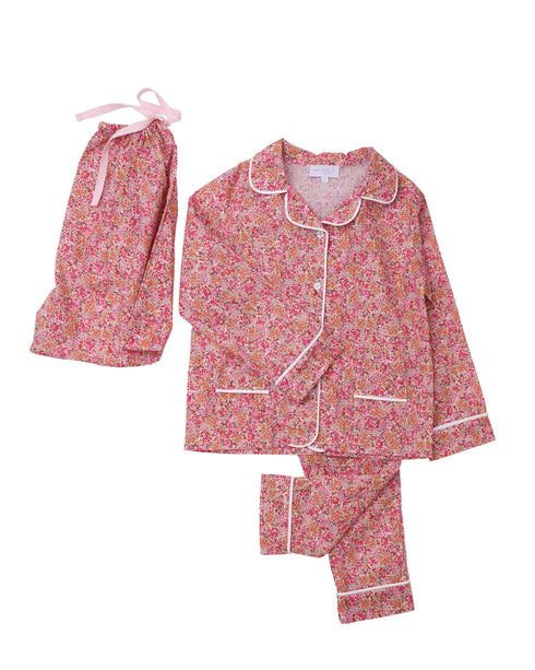 Pijama din bumbac fin cu flori rosii