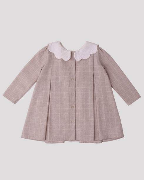 Rochie bej cu guler floare brodat