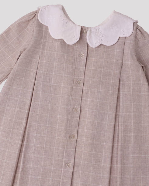 Rochie bej cu guler floare brodat