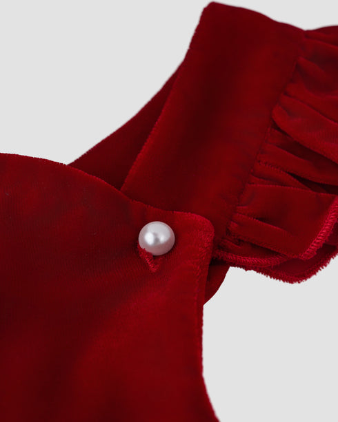 Sarafan catifea rosie si funda la spate Lia