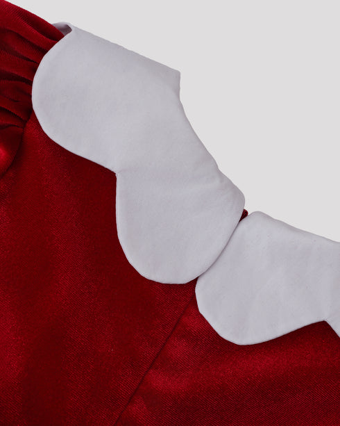 Rochie catifea rosie cu guler floare Astrid