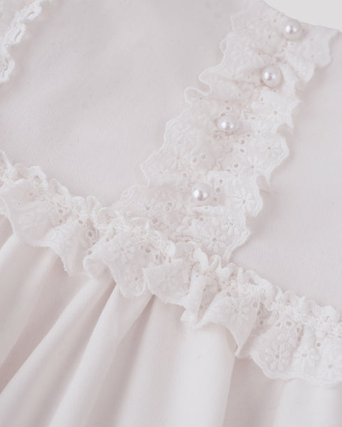 Rochie alba din denim cu funda la spate Luna