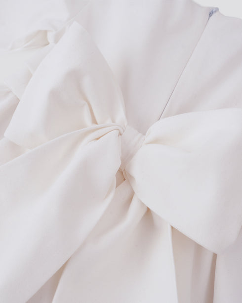 Rochie alba din denim cu funda la spate Luna