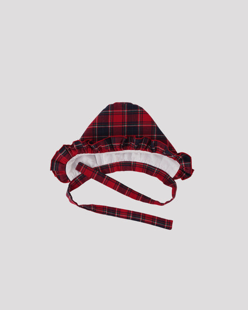 Boneta din tartan rosu cu volanase