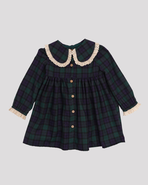 Rochie din tartan verde cu guler brodat Elizabeth