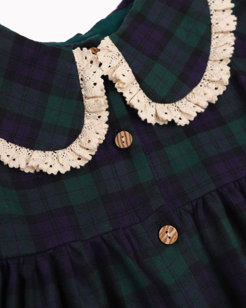 Rochie din tartan verde cu guler brodat Elizabeth