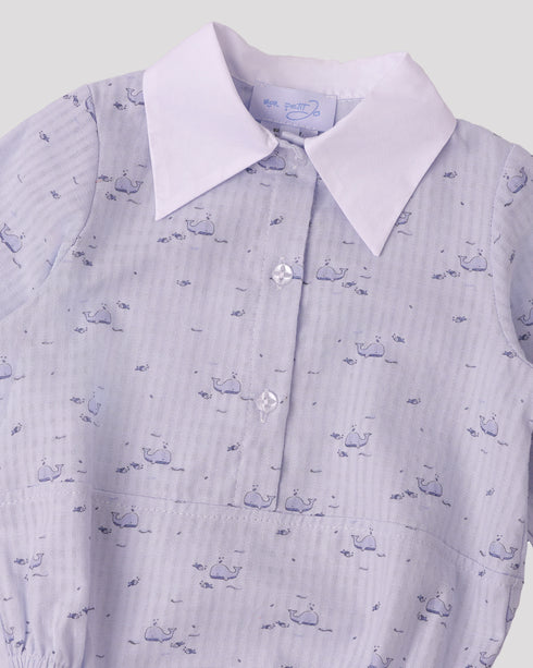 Body albastru din bumbac cu balene