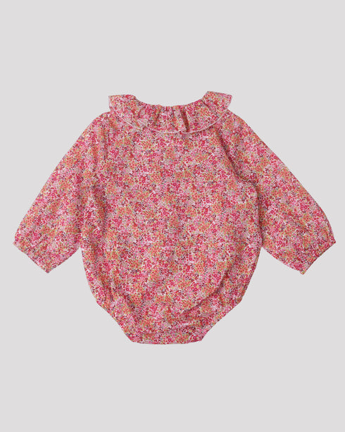 Body din bumbac cu flori roz si guler cret