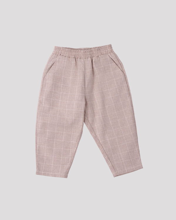 Pantaloni carouri bej din stofa de bumbac