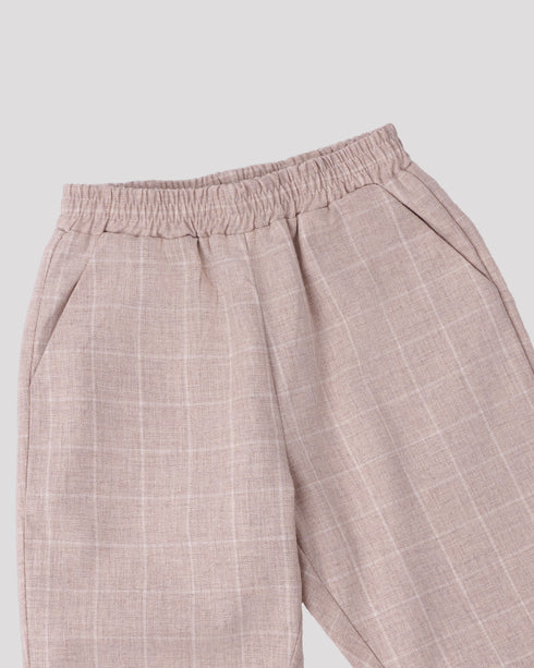 Pantaloni carouri bej din stofa de bumbac