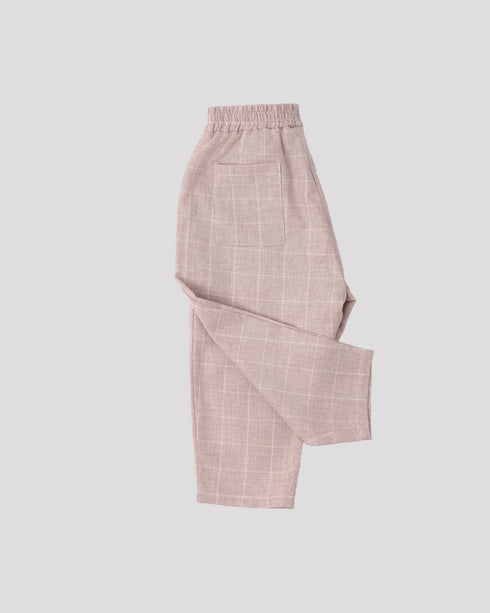 Pantaloni carouri bej din stofa de bumbac