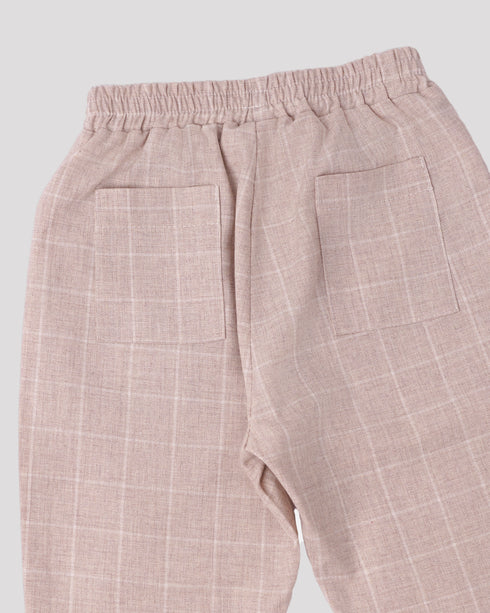 Pantaloni carouri bej din stofa de bumbac