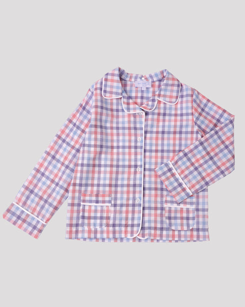 Pijama din bumbac cu carouri albastre