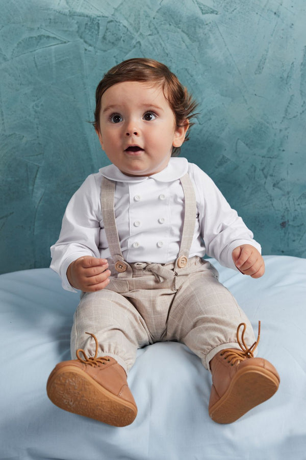 Salopeta carouri bej cu bretele