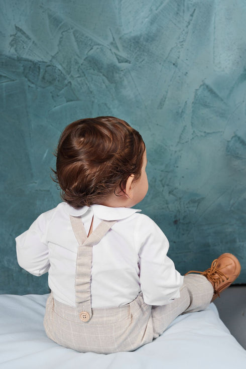 Salopeta carouri bej cu bretele