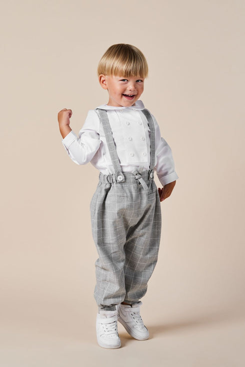 Salopeta cu carouri gri si bretele