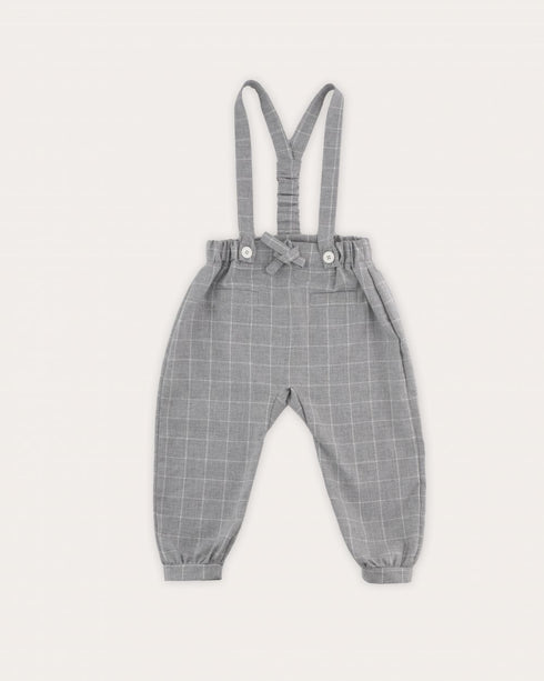 Salopeta cu carouri gri si bretele