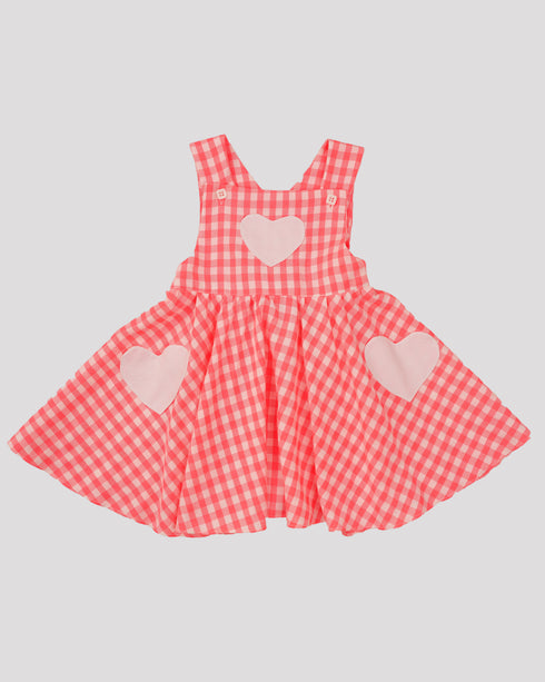 Sarafan roz neon cu buzunare inimioara