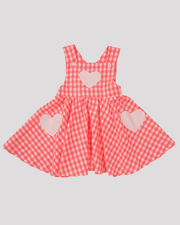 Sarafan roz neon cu buzunare inimioara