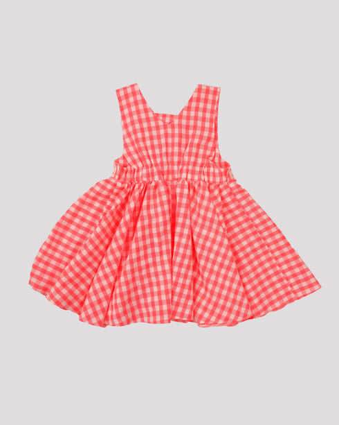 Sarafan roz neon cu buzunare inimioara