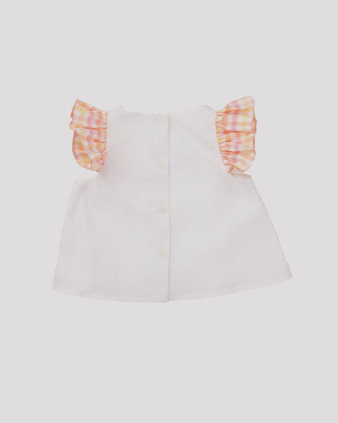 Compleu alb cu volanase in carouri