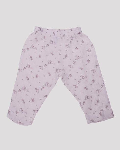 Pantaloni din muselina cu iepuras roz