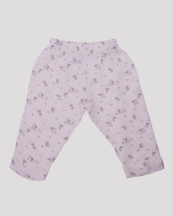 Pantaloni din muselina cu iepuras roz