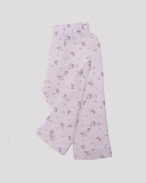 Pantaloni din muselina cu iepuras roz