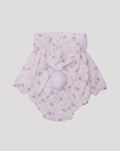 Body din muselina cu urechi de iepuras roz