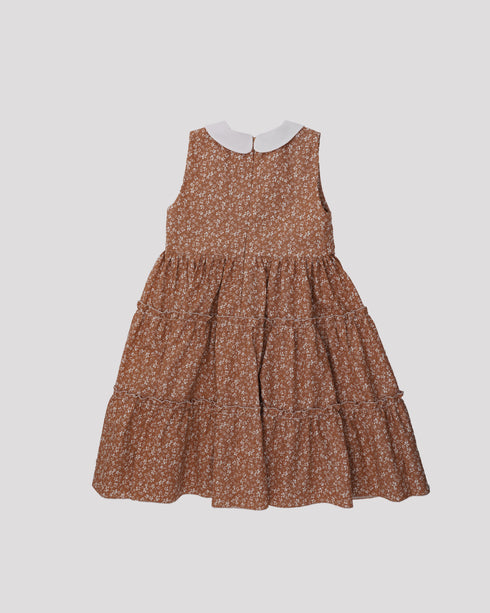 Rochie cu flori maro si guler rotund