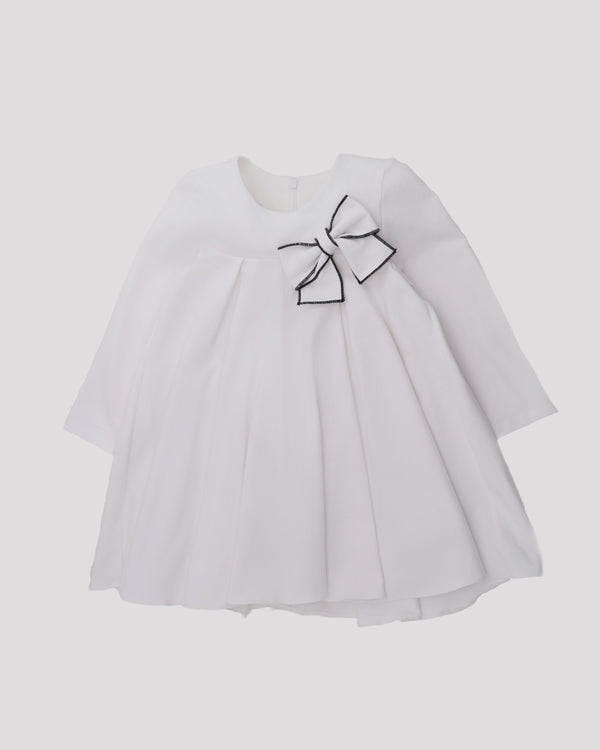 Rochie alba din jerse bumbac cu funda