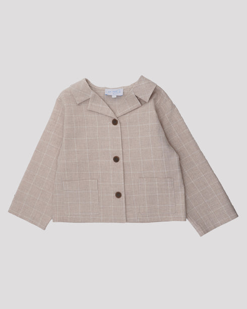 Camasa tip jacheta din stofa bej cu carouri