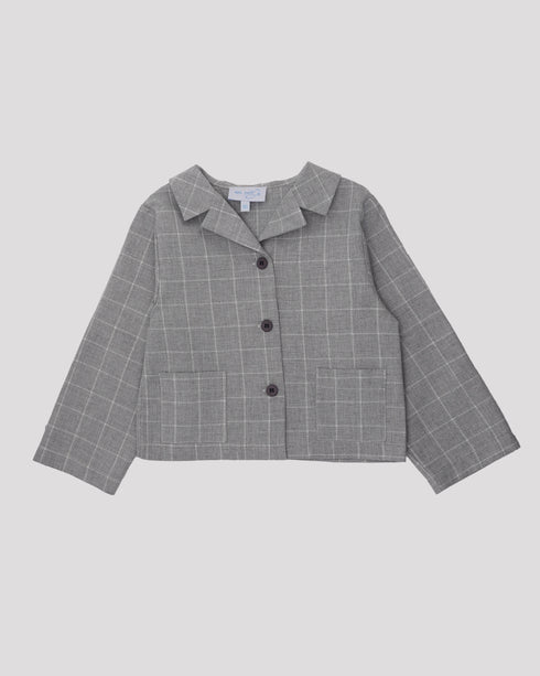 Camasa din bumbac tip jacheta gri cu carouri