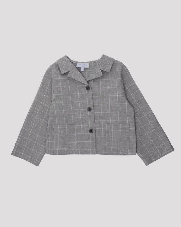 Camasa din bumbac tip jacheta gri cu carouri